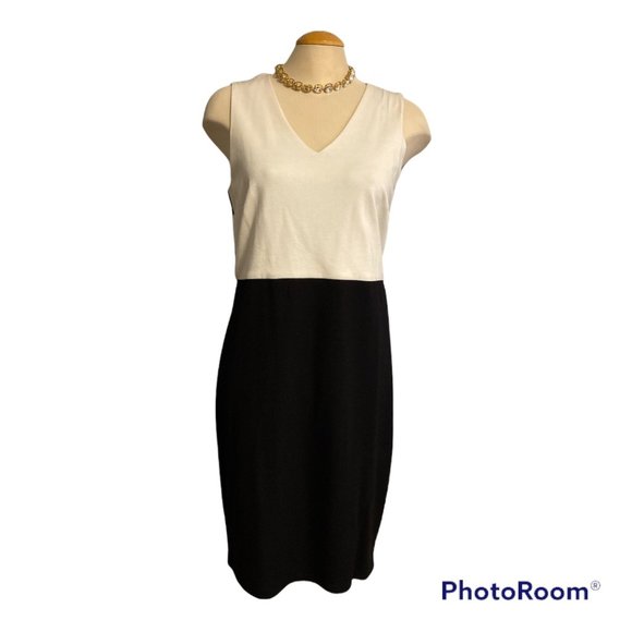 DEX Dress Black & White Colour Block Sz Large Office Attire Stretchy - Picture 3 of 9